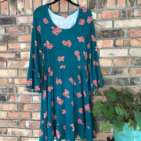 Modcloth Build Upon Brilliance Knit Floral Flare Sleeve Dress Medium (SPRING) - Picture 2 of 3